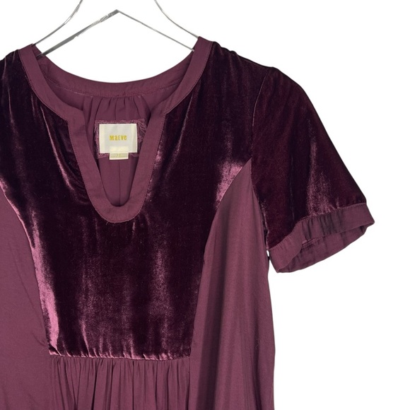 MAEVE Ingrid Plum colored Velvet Trimmed Short Sleeve Mini Dress Size XS - Picture 3 of 10